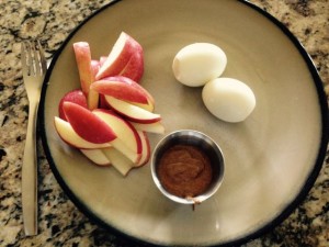 hard boiled eggs, sliced apple, almond butter